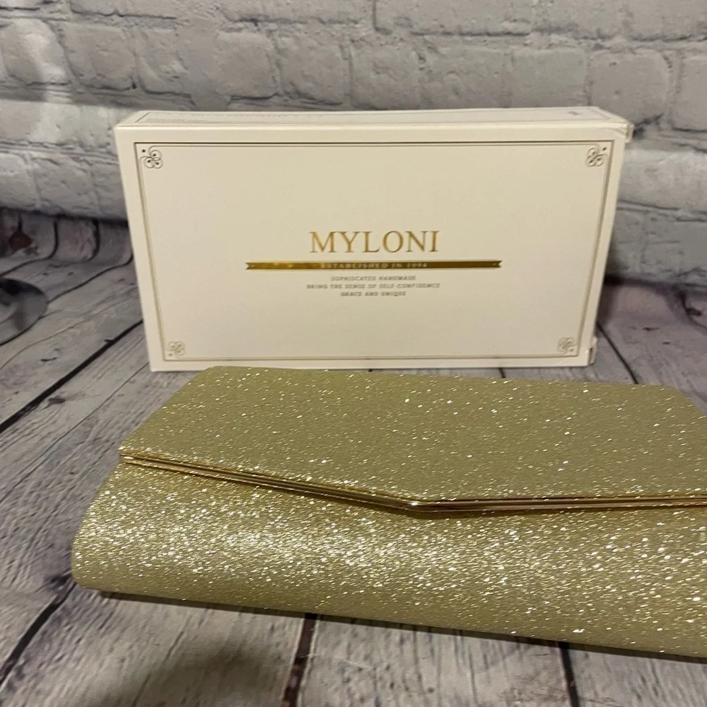 Myloni Gold Sparkling Envelope Clutch New in Box new with tags